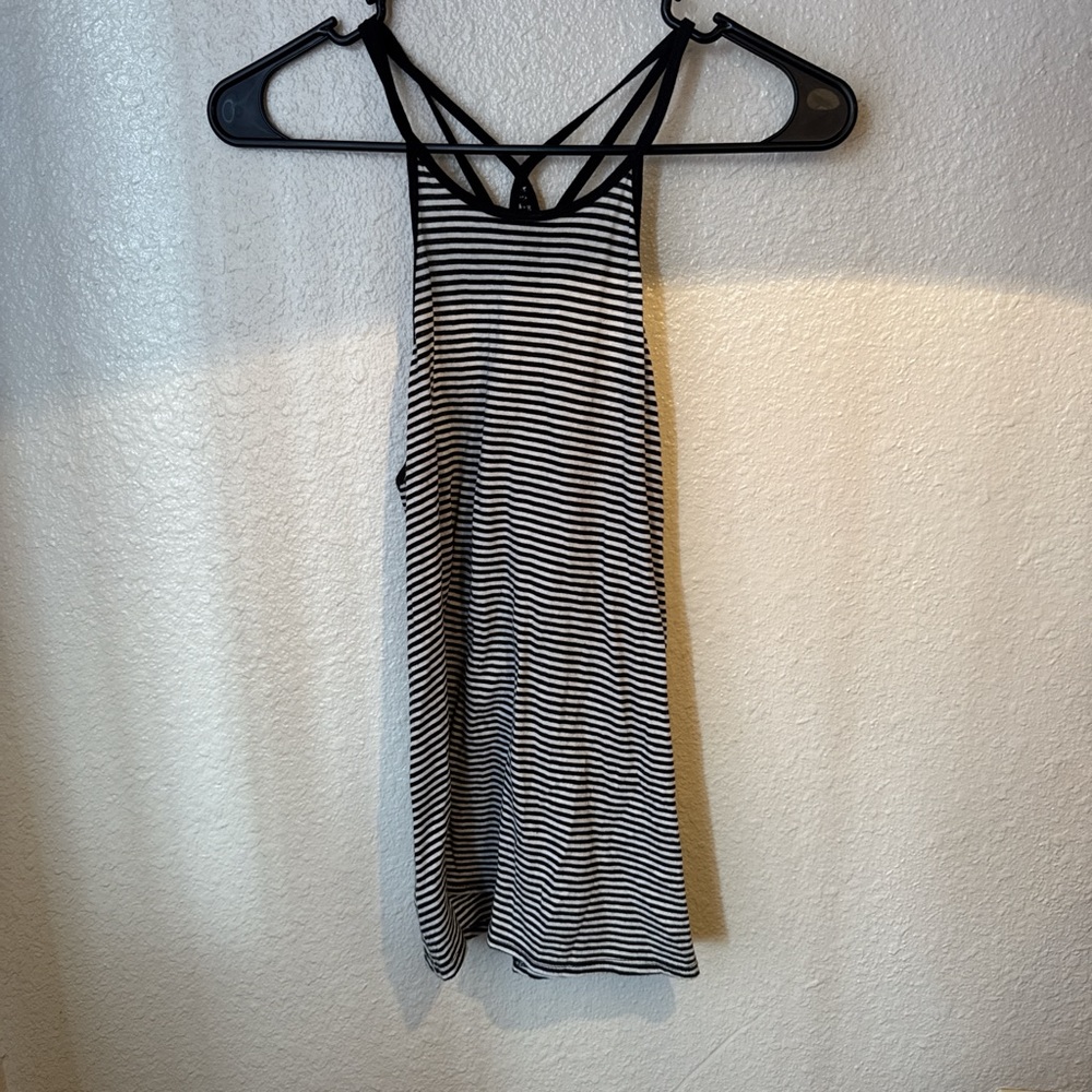 Hollister Black and White Striped Crisscross Back Tank